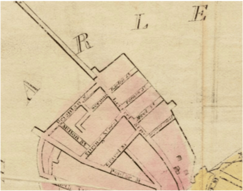 Image of part of a map showing a grid of city streets.